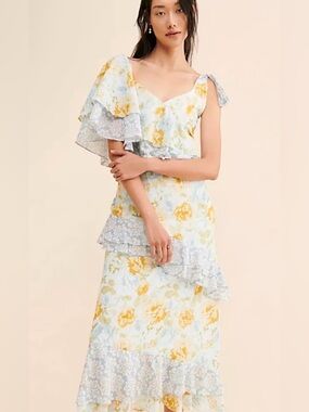 We Are Kindred “Giovanna” Floral Ruffle Midi Dress Size 10 New 100% cotton